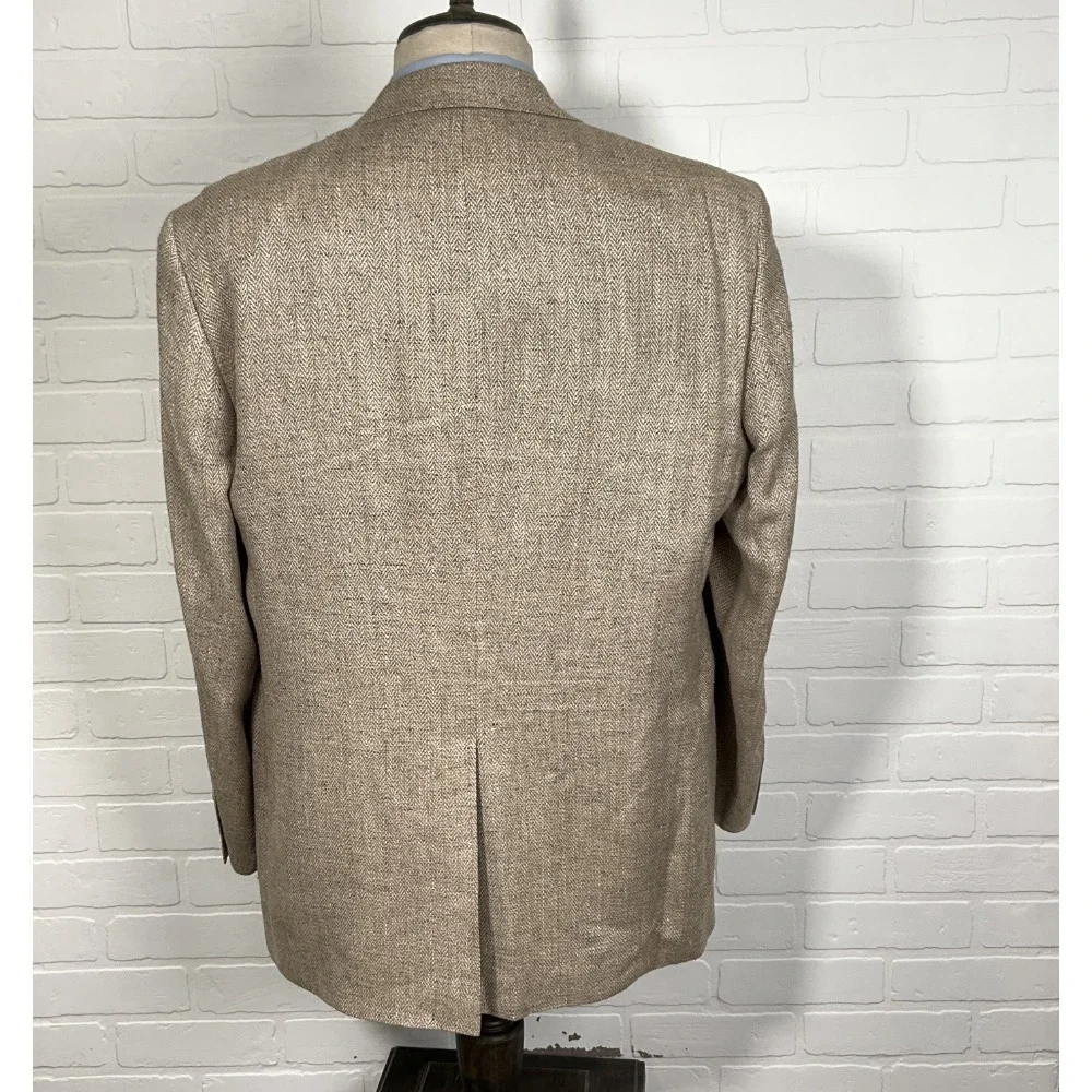 Stafford‎ Blazer Men 44R Tan Herringbone Silk 2 Button Classic Career Jacket